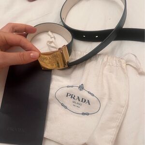 Prada bełt “cinture in pelle saffiano + city double bianco/ nero 75”